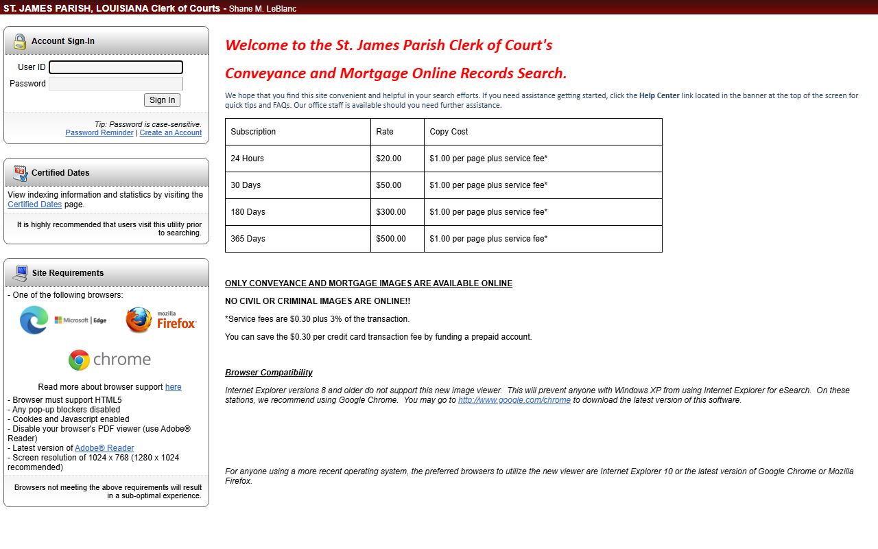 St. James Parish County court records login showing criminal images are not online