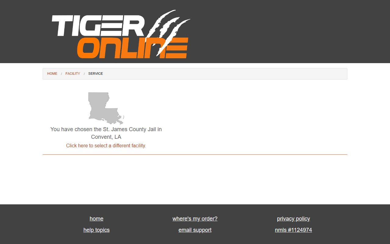 St. James Parish Correctional Center Tiger Commissary service page